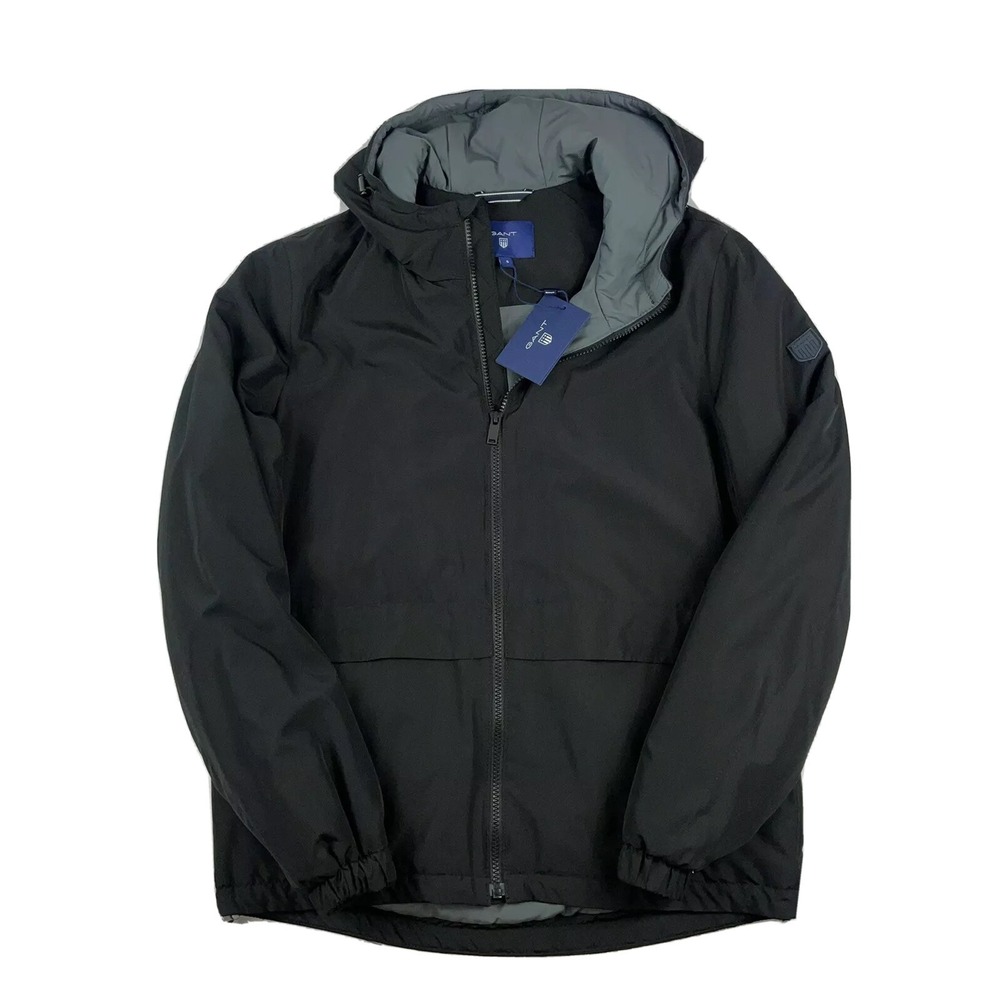 GANT The Reflective Hood Jacket Spellout Windbreaker Black Mens Size S NWT 70083